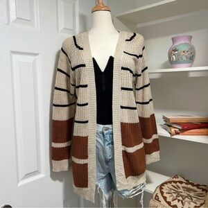 Streetwear Society Cream and Brown Striped Cardigan
